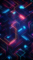 Fototapeta premium Digital technology neon lights grids lines abstract pattern poster background