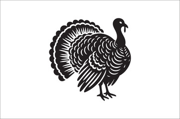 Turkey bird vector Silhouette. Turkey Animal black and white on a White Background. Turkey icons Vector.
Wild turkey silhouette with white background.