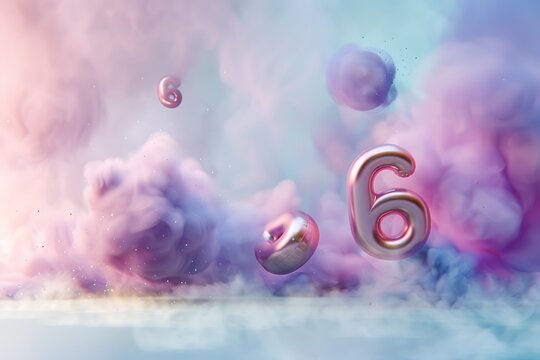 Floating Number Six in a Dreamy Cloud
