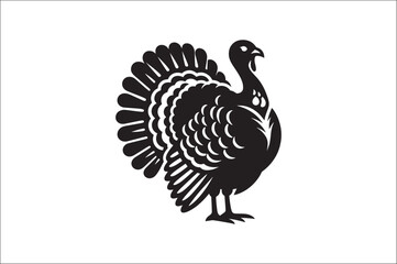 Turkey bird vector Silhouette. Turkey Animal black and white on a White Background. Turkey icons Vector.
Wild turkey silhouette with white background.