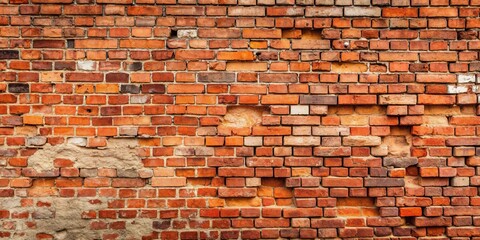 Fototapeta premium Background of an old red brick wall with visible damage , vintage, aged, texture, grunge, weathered, urban, structure
