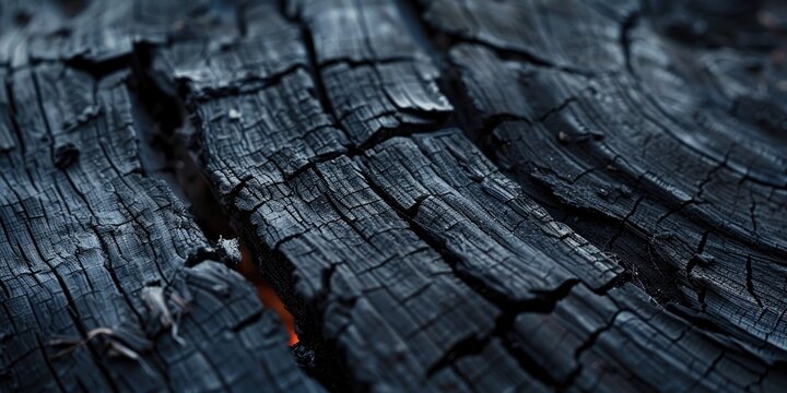 Close up of charred black wood texture
