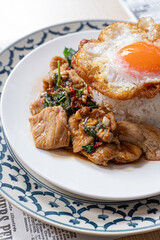 Stir-fried pork with holy basil and fried egg