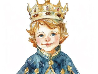 Prince with a princely smile,Clipart, watercolor illustration, Perfect for nursery art The style is hand  drawn, white background