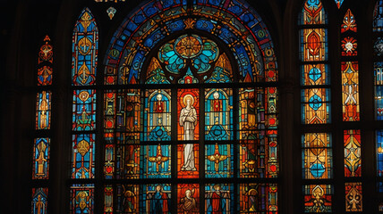 Watercolor Painting: A stunning Art Deco stained glass window adorns an ornate cathedral, radiating vibrant colors and intricate geometric patterns. 