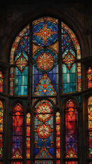 Watercolor Painting: A stunning Art Deco stained glass window adorns an ornate cathedral, radiating vibrant colors and intricate geometric patterns. 