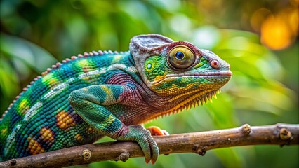 Obraz premium Chameleon blending into surroundings on a tree branch , camouflage, reptile, wildlife, nature, adaptation, disguise, tree