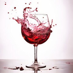the AI Image Generator, Elegant glass of red wine with dynamic splash and scattered grapes