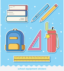cartoon school stationery and supplies suitable for printable stickers isolated