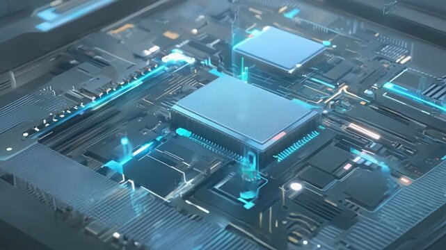Engineers work on innovative microchip designs in a futuristic laboratory, showcasing cutting-edge technology and intricate circuitry.