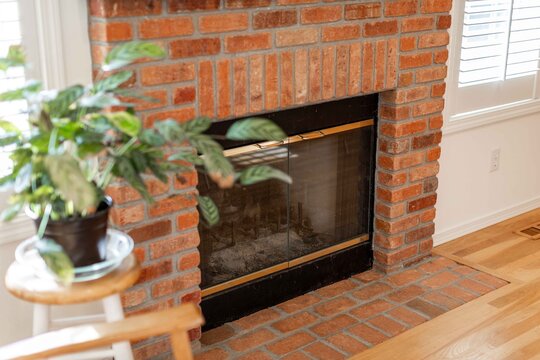 brick fireplace
