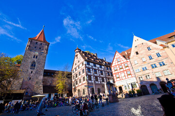 People visit the old town in Nuremberg, Germany.