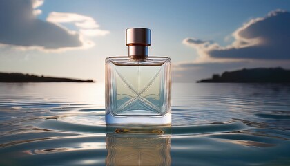 Elegant Fragrance Bottle Reflected in Water