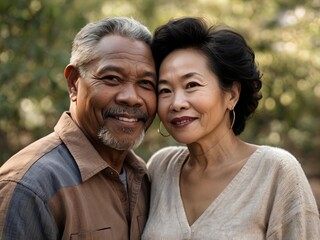 Naklejka premium Portrait of a couple of black man from Africa and white woman from Asia, individuals of different races
