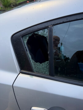 Broken car window quarter-light