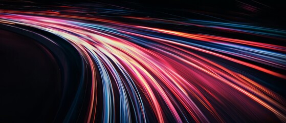 Overlay of dynamic light trails, on black background, Generative AI