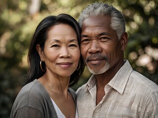 Obraz premium Portrait of a couple of black man from Africa and white woman from Asia, individuals of different races