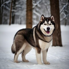 alaskan malamute dog in snow