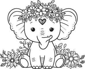 A cute elephant line art design.