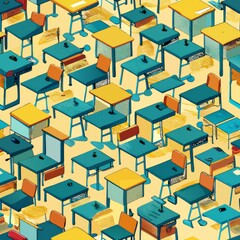 Fototapeta premium seamless pattern of classroom desks and chairs, creating a classroom setting