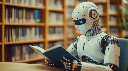 A Humanoid Robot Reading a Book in a Library