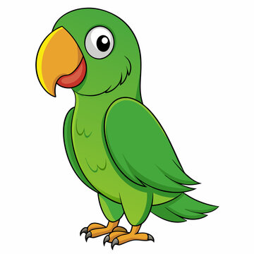 green parrot on a branch isolated on white, green parrot vector illustration, bird vector art, green parrot silhouette, cartoon parrot vector icon, eps