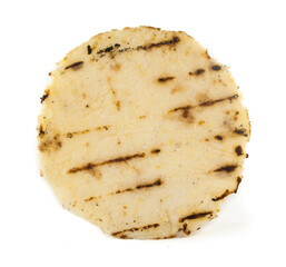 Colombian corn arepa on a white isolated background, typical breakfast gastronomic ambience