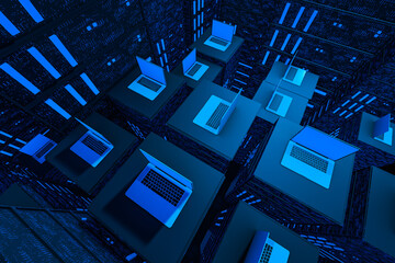 Laptop and servers in a data center cluster