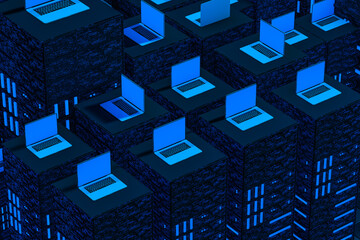 Laptop and servers in a data center cluster