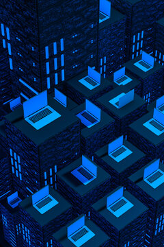 Laptop and servers in a data center cluster