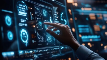 Fototapeta premium Hand Interacting with a Futuristic Digital Interface