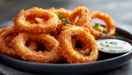Crispy Air-fried onion rings with dipping sauce