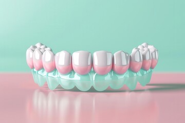 Digital representation of a mini bridge for dental aesthetics, sleek design, pastel colors, 3D rendering