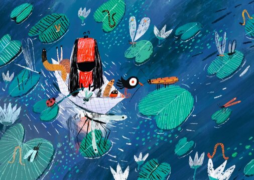 Pond with ship and passengers