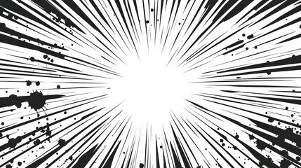 Abstract Black and White Radial Lines Background with Splatter Effect