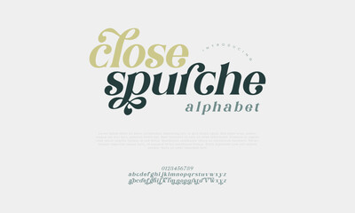 Closes swash luxury elegant alphabet letters and numbers. Vintage wedding typography classic serif font decorative vintage retro. creative vector illustration