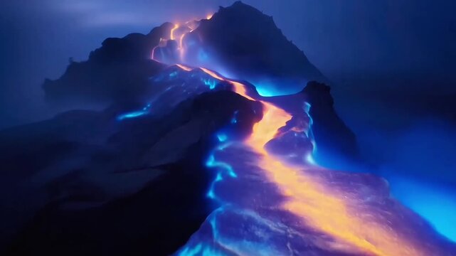 Volcano Erupting with Blue Lava - Stunning Capcut Animation for Nature and Geological Visuals