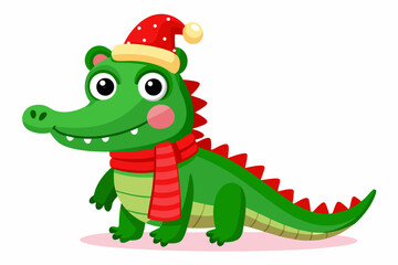 Obraz premium Festive Christmas Crocodile Vector Graphics for Holiday Design Projects – Ideal for Logos, Illustrations, Greeting Cards, and Unique Seasonal Branding to Add Holiday Cheer to Your Creative Work