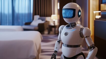 A White Robot in a Hotel Room