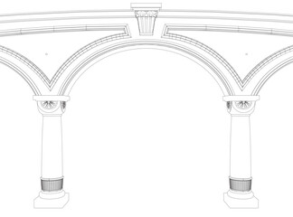 Contouring coloring of classical arch. Classic antique portal with columns in vector graphics. Column arch pillar frame roman greek antique line art. Vector illustration.