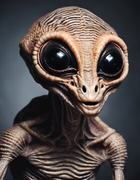 brown alien with ridged, wrinkly skin and big bulging eyes