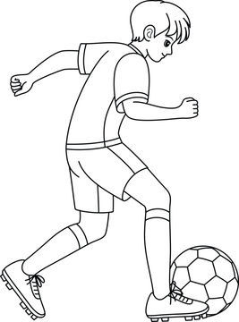 recommend clip art: The boy is playing football cartoon outline. Soccer Coloring Page