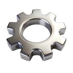 Silver gear icon 3d top view isolated on transparent background
