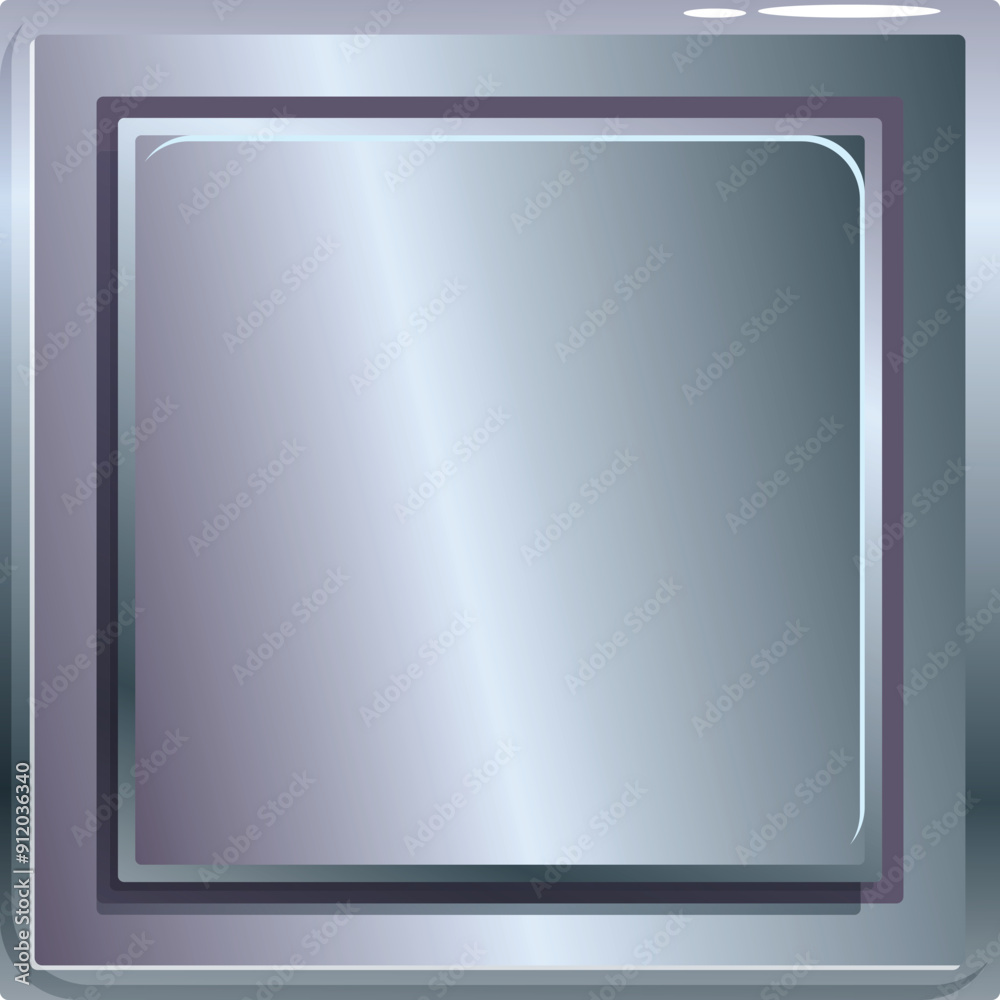 Poster square button with a metallic gradient effect reflecting light, creating a modern and sleek design e
