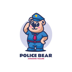 Vector Logo Illustration Bear Police Mascot Cartoon Style.