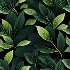 Elegant Plant Leaf Patterns in Black and Green