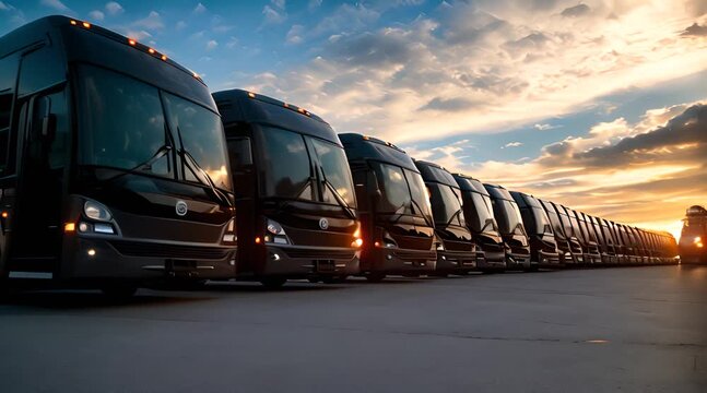 Luxury Buses Parked at Sunset