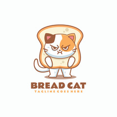 Vector Logo Illustration Bread Cat Simple Mascot Style.