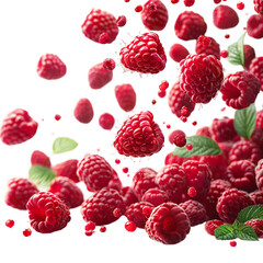 falling Raspberry  isolated on transparent background.
