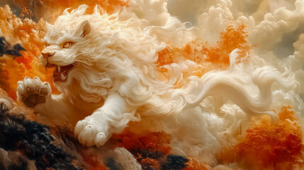 雄々しいシーサーの躍動 - 沖縄の守護獣/Majestic Shisa in Motion - Okinawan Guardian Lion generative AI